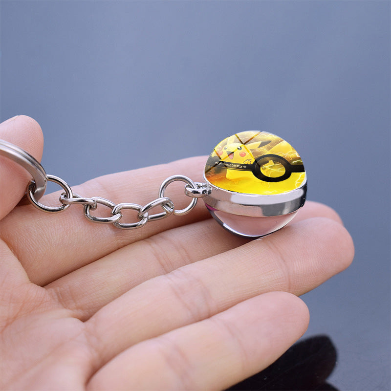 Pokemon Pikachu Crystal Glass Ball Metal Keychain