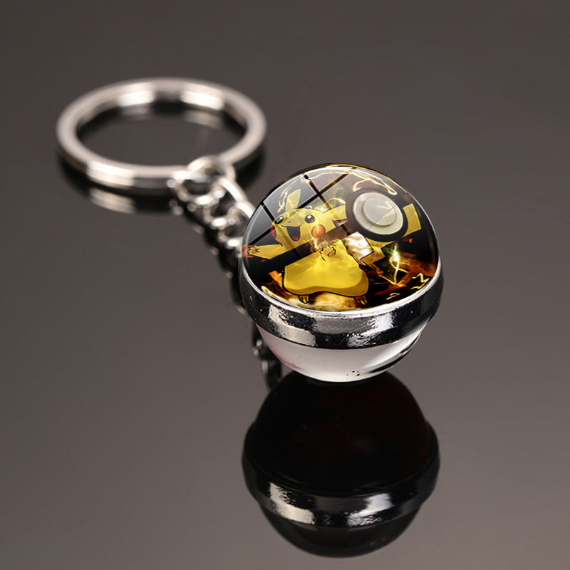 Pokemon Pikachu Crystal Glass Ball Metal Keychain