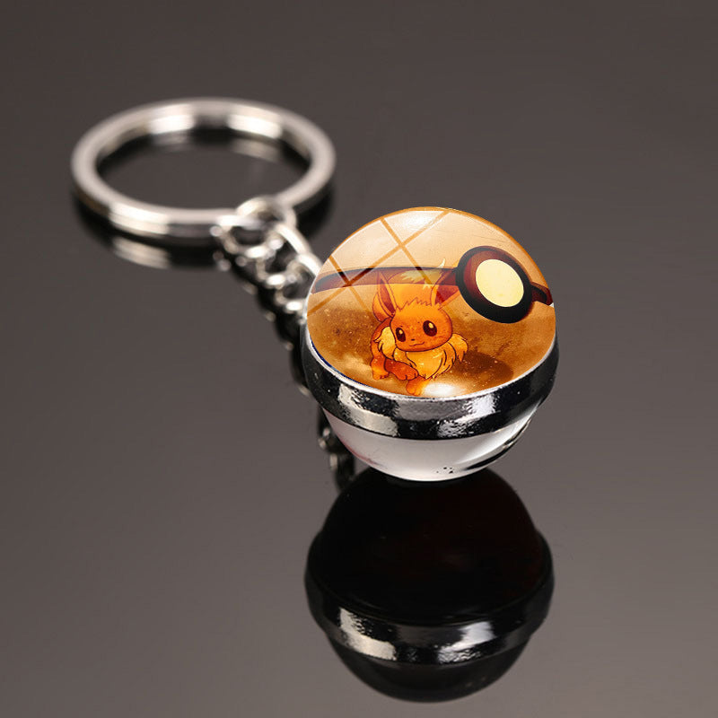 Pokemon Pikachu Crystal Glass Ball Metal Keychain