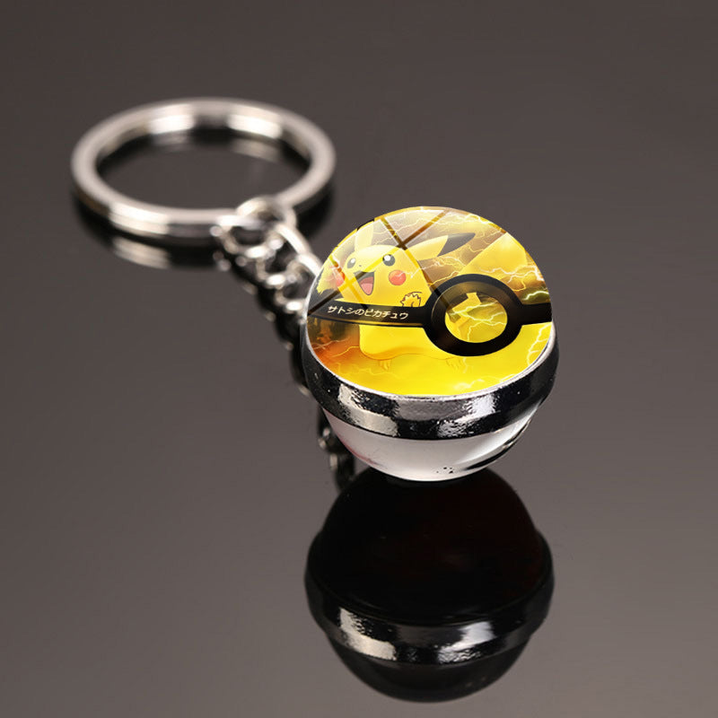 Pokemon Pikachu Crystal Glass Ball Metal Keychain