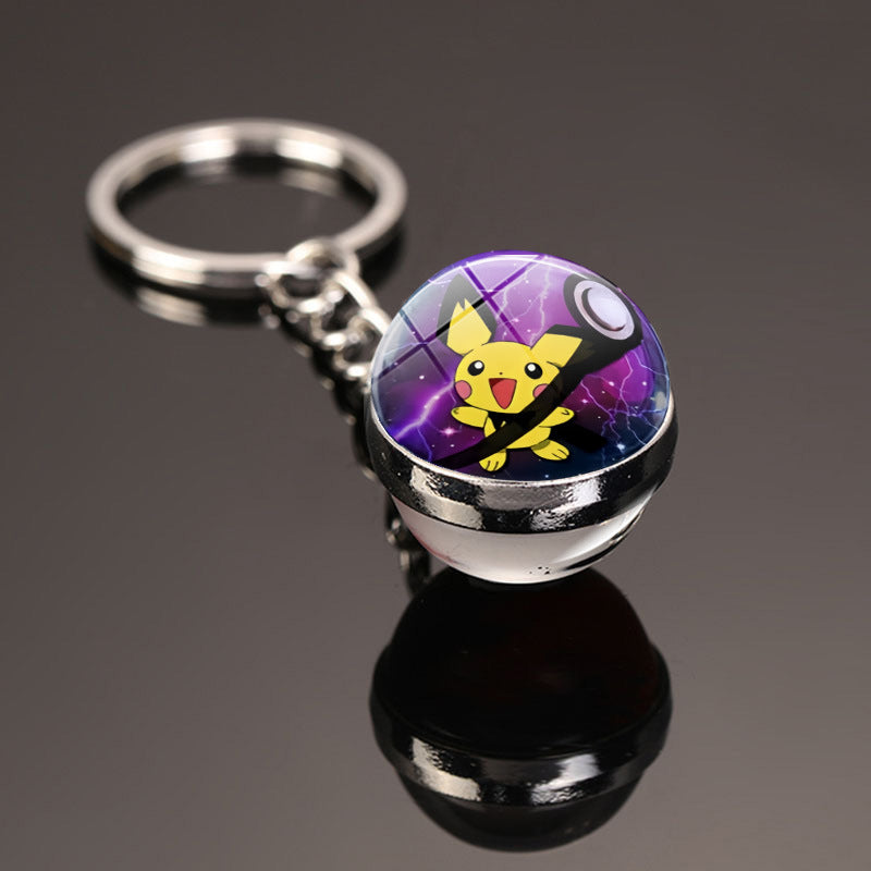 Pokemon Pikachu Crystal Glass Ball Metal Keychain