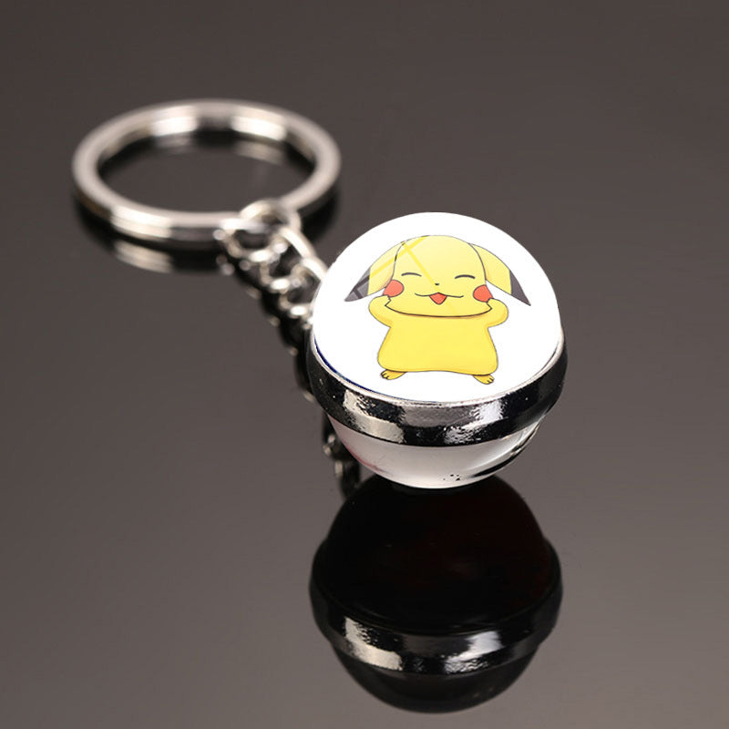 Pokemon Pikachu Crystal Glass Ball Metal Keychain